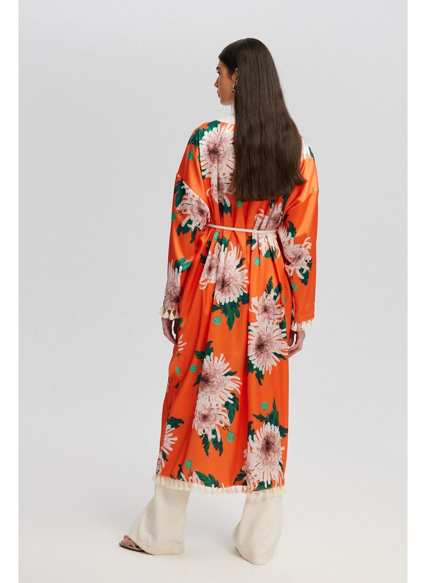 Floral Patterned Tassel Detailed Kimono