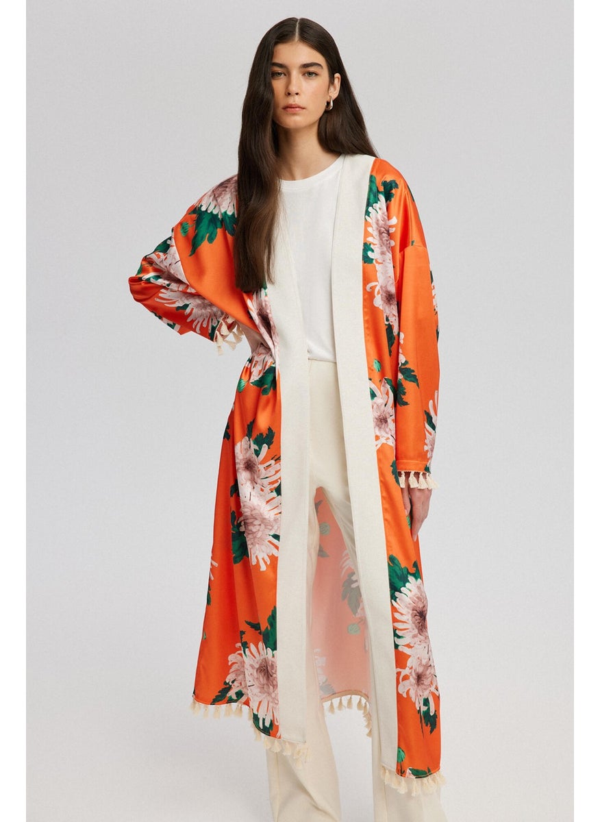 Floral Patterned Tassel Detailed Kimono