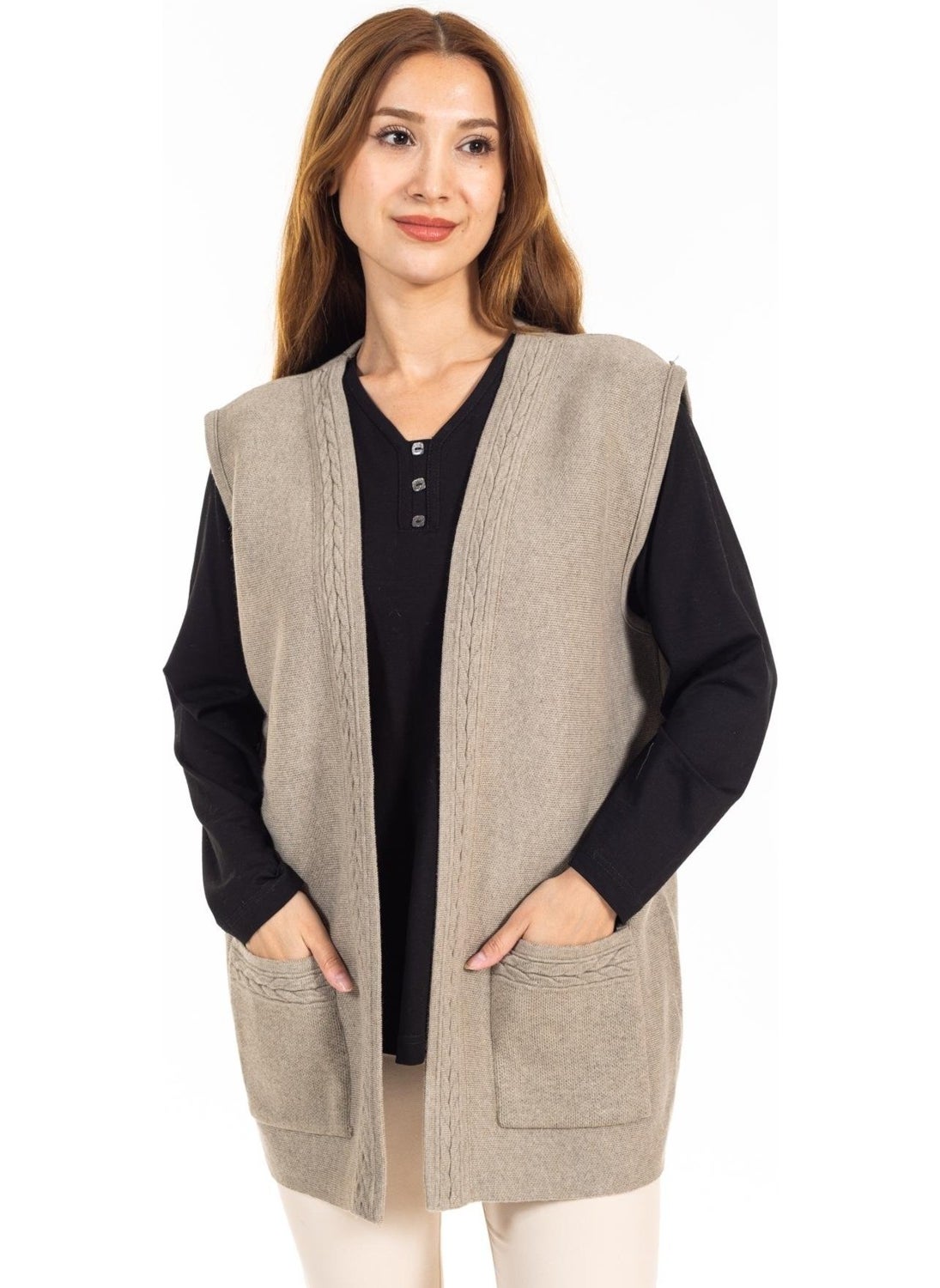 Women Middle Age and Above Buttonless Mother Knitwear Vest 315-VIZON