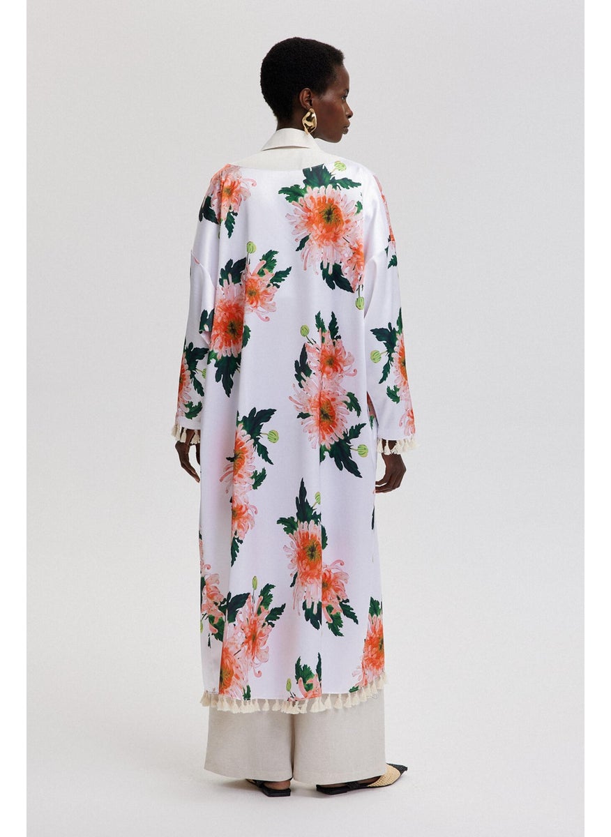 Floral Patterned Tassel Detailed Kimono