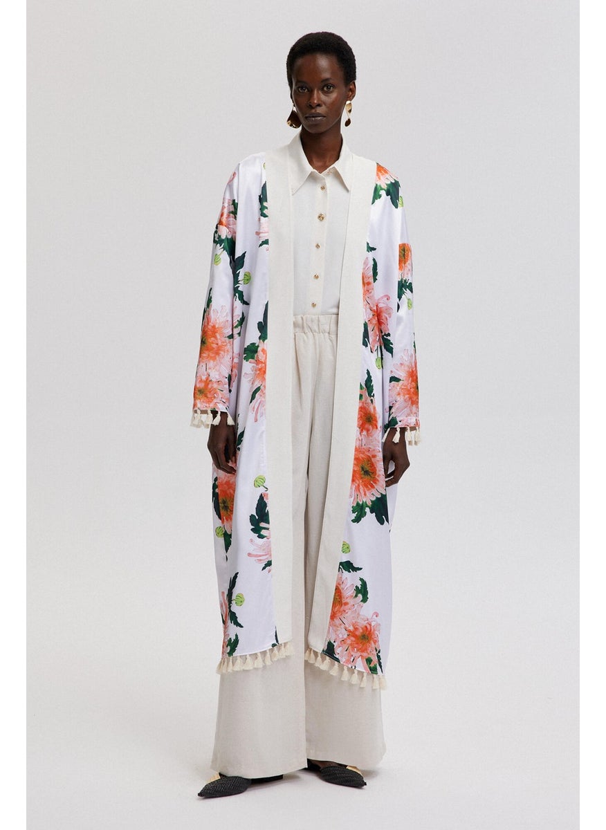 Floral Patterned Tassel Detailed Kimono