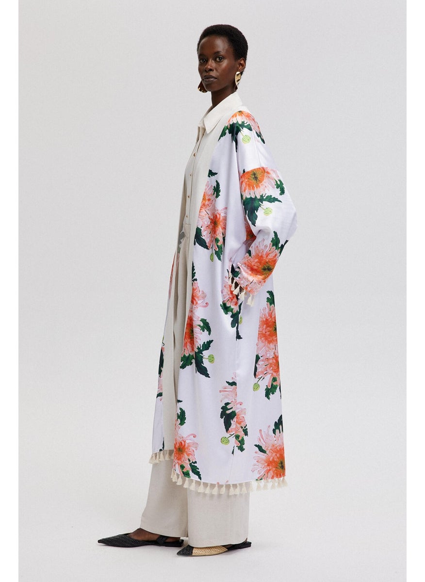 Floral Patterned Tassel Detailed Kimono