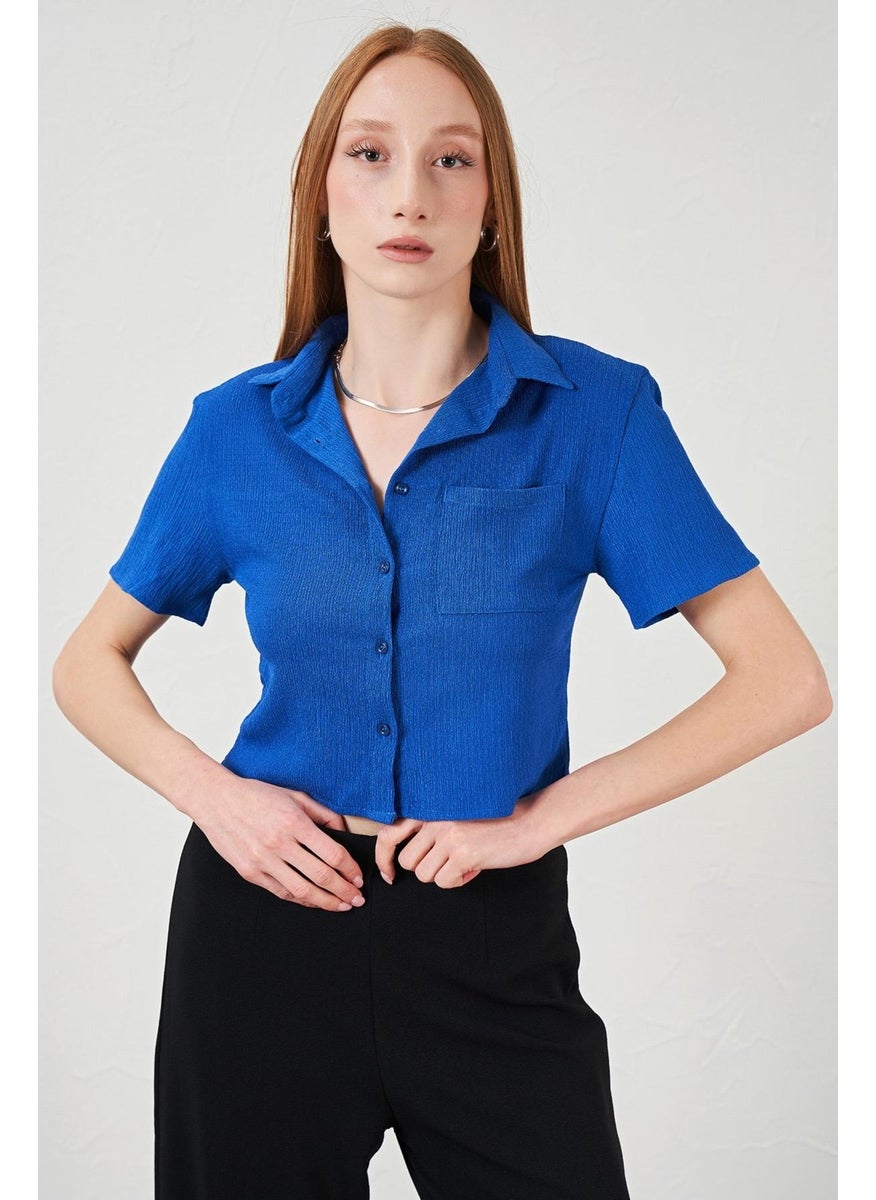 Women's Sax Wrap Single Pocket Crop Shirt