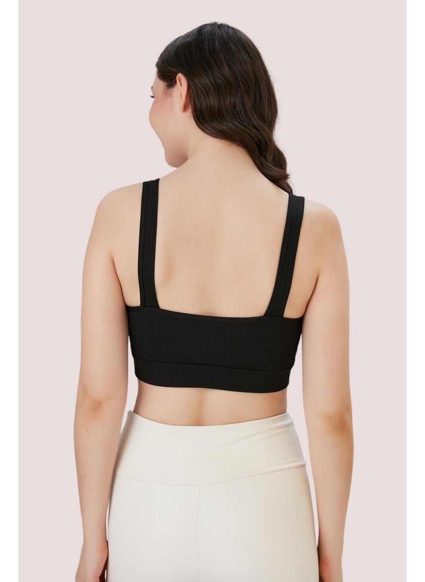 Women's Black Ribbed Thick Strap Bustier