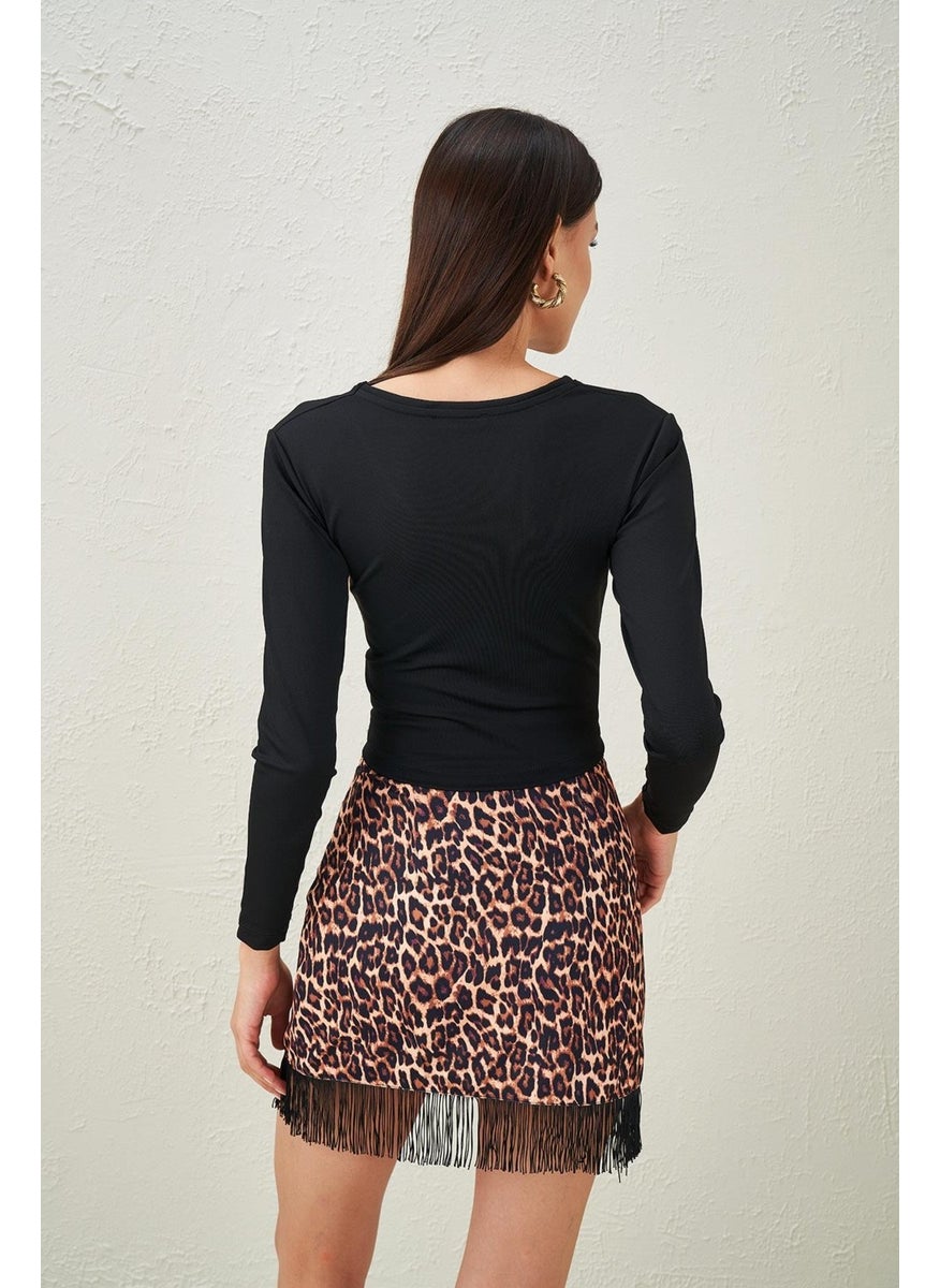 Women's Black V-Neck Scuba Fabric Crop Blouse