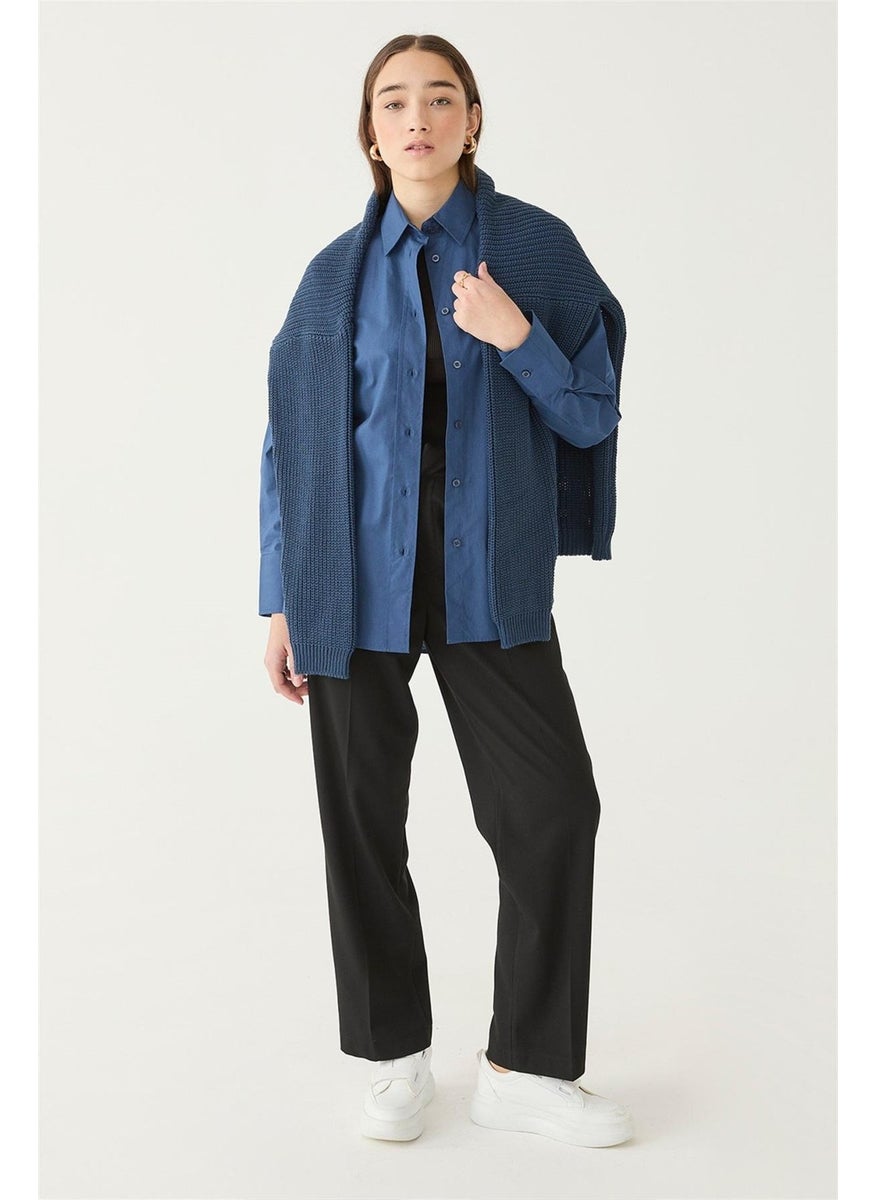 Women's Indigo Oversize Poplin Shirt, Short in the Front and Long in the Back