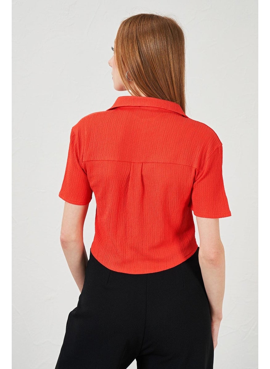 Women's Pomegranate Wrinkled Single Pocket Crop Shirt
