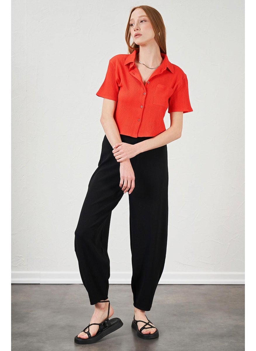 Women's Pomegranate Wrinkled Single Pocket Crop Shirt