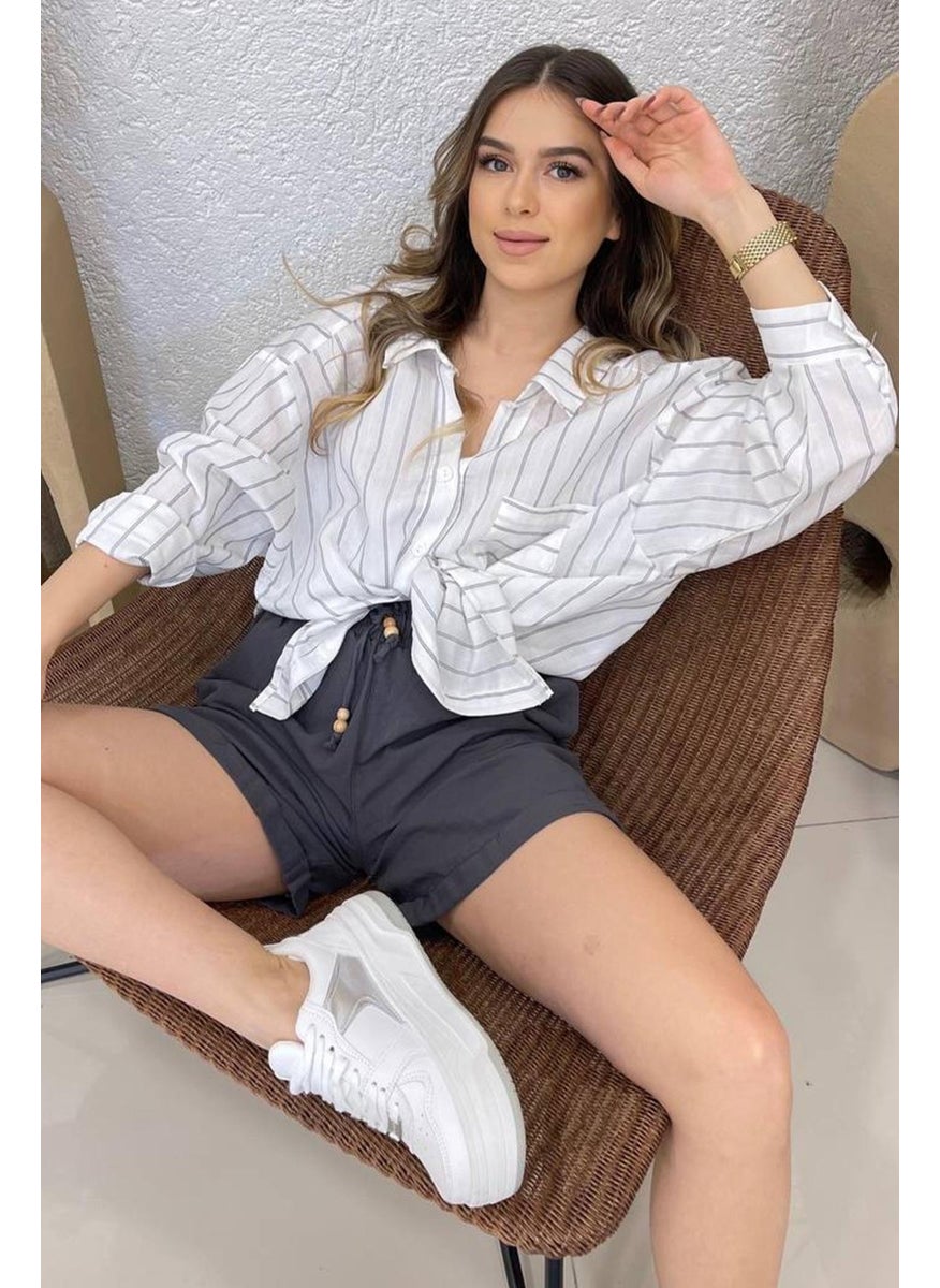 Women's Gray Striped Oversize Shirt