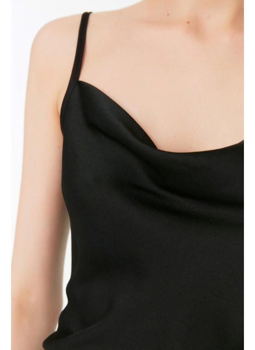 Women's Black (2946) Rope Strap Cowl Neck Satin Blouse