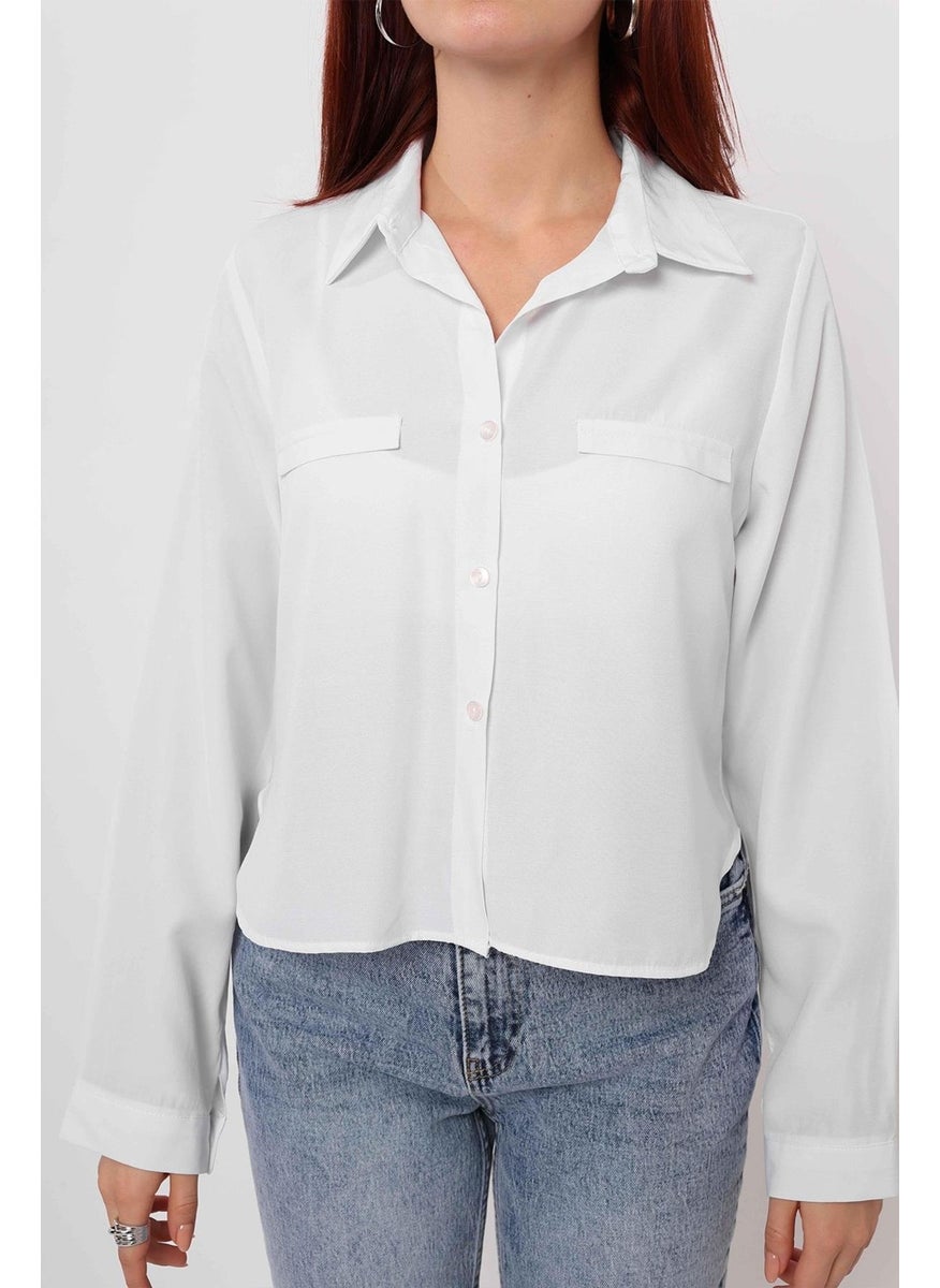 Women's White Fillet Pocket Detailed Basic Poplin Shirt