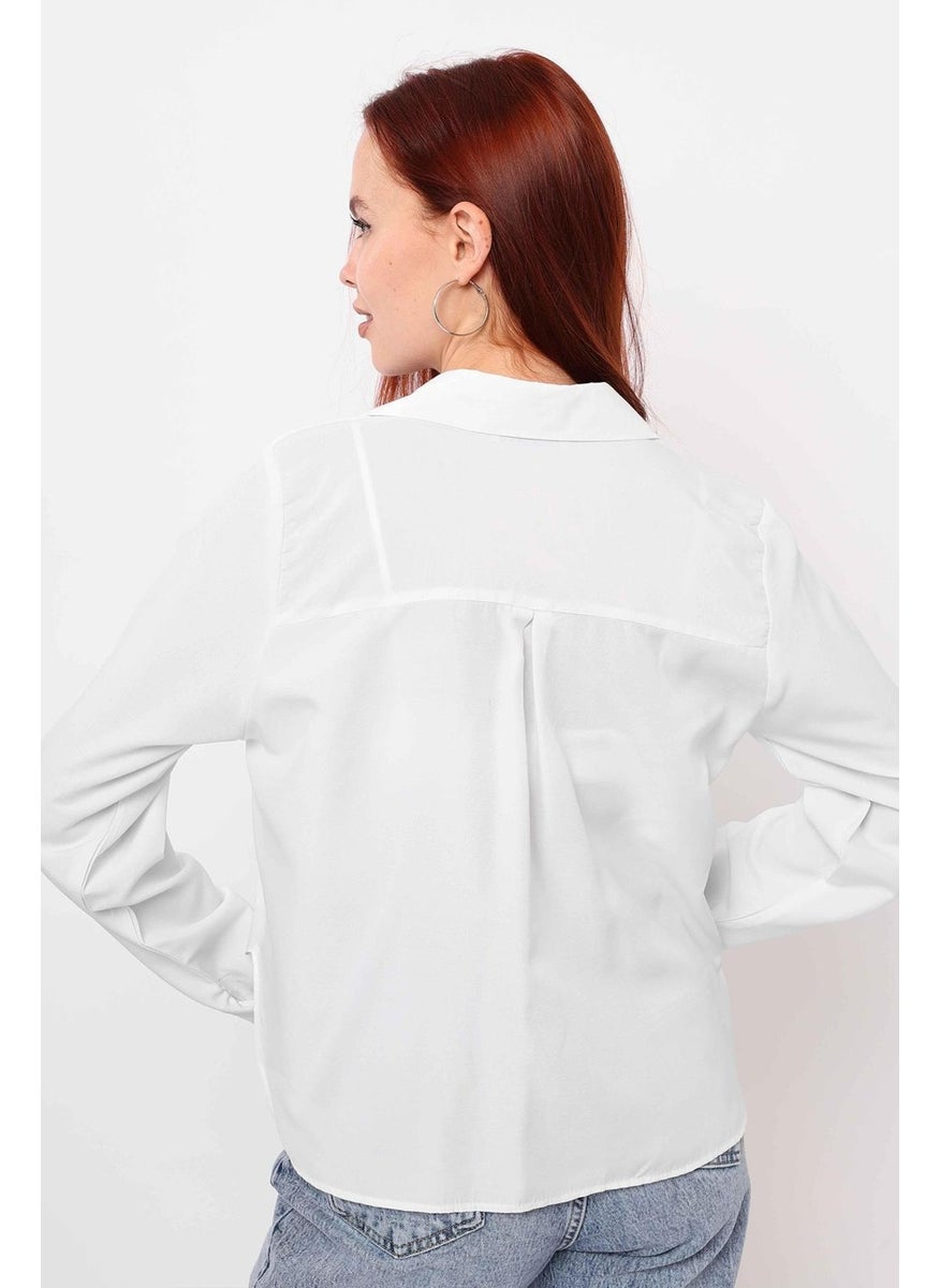 Women's White Fillet Pocket Detailed Basic Poplin Shirt