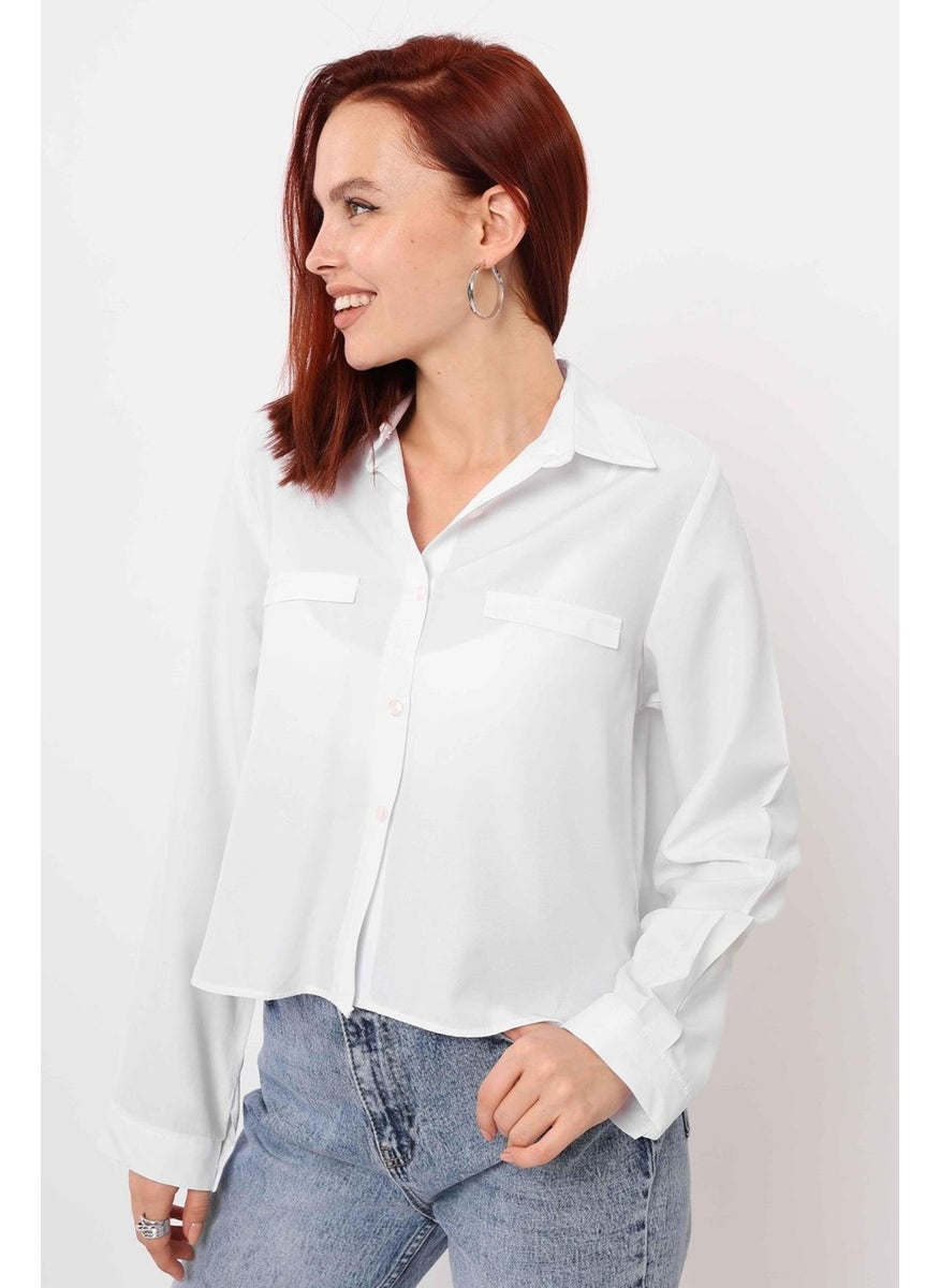 Women's White Fillet Pocket Detailed Basic Poplin Shirt