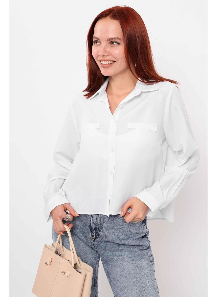 Women's White Fillet Pocket Detailed Basic Poplin Shirt