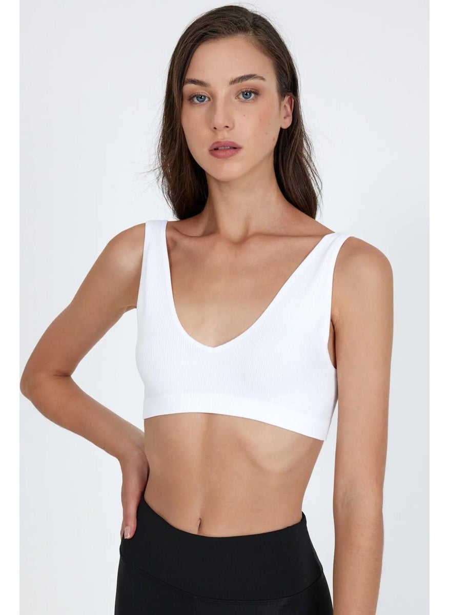 Women's White V Neck Fleto Strap Bustier