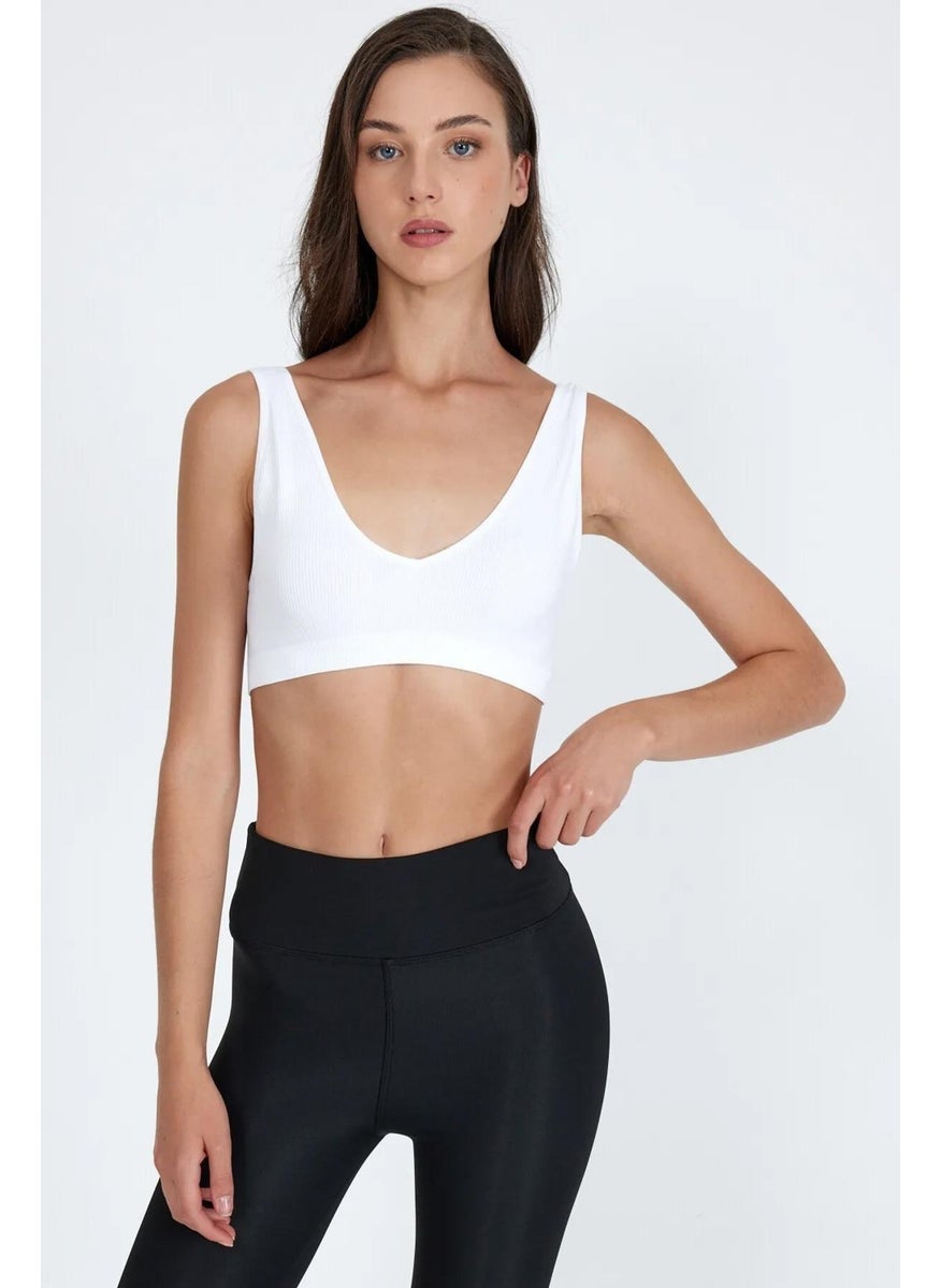 Women's White V Neck Fleto Strap Bustier