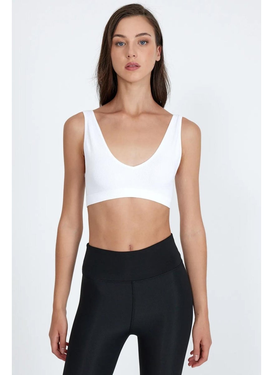 Women's White V Neck Fleto Strap Bustier