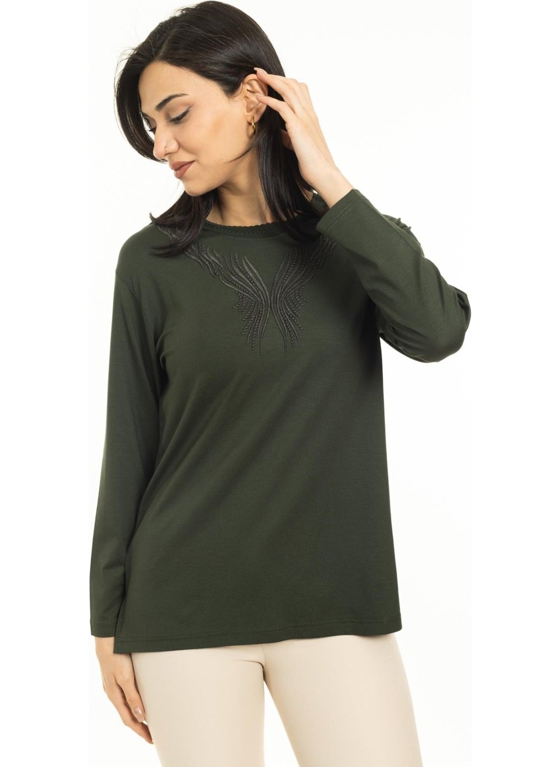 New Season Women Middle Age and Above New Pattern Knitwear Collar Lycra Mother Combed Cotton Blouse 30520
