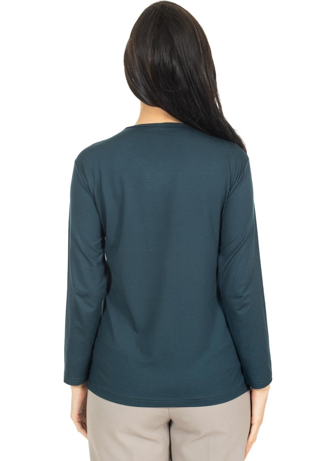 Women Middle Age and Above New Model V Neck Stone Embroidered Mother's Combed Cotton Blouse 30560
