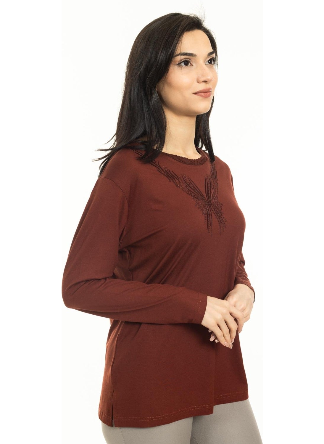 New Season Women Middle Age and Above New Pattern Knitwear Collar Lycra Mother Combed Cotton Blouse 30520