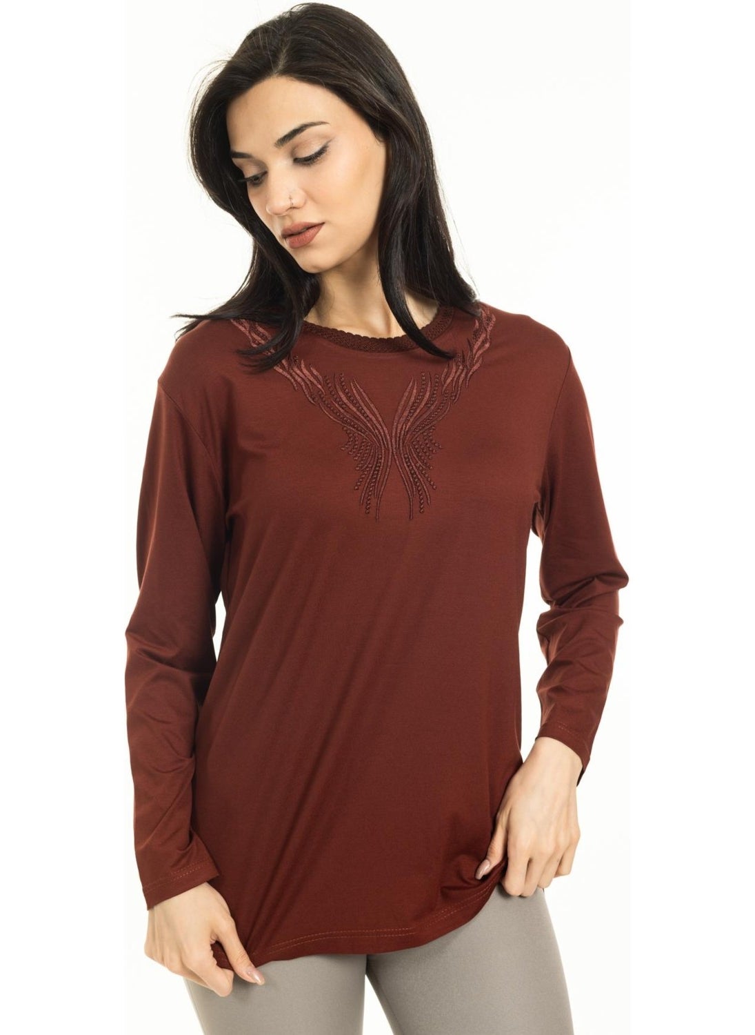 New Season Women Middle Age and Above New Pattern Knitwear Collar Lycra Mother Combed Cotton Blouse 30520