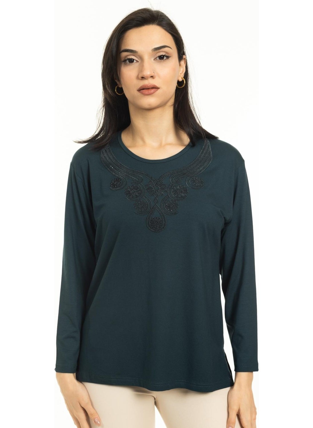 Women Middle Age and Above New Model Round Neck Lycra Mother Combed Cotton Blouse 30550