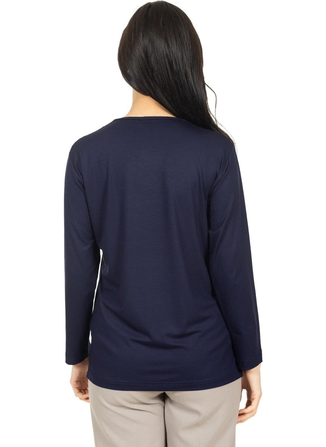 Women Middle Age and Above New Model V Neck Stone Embroidered Mother's Combed Cotton Blouse 30560