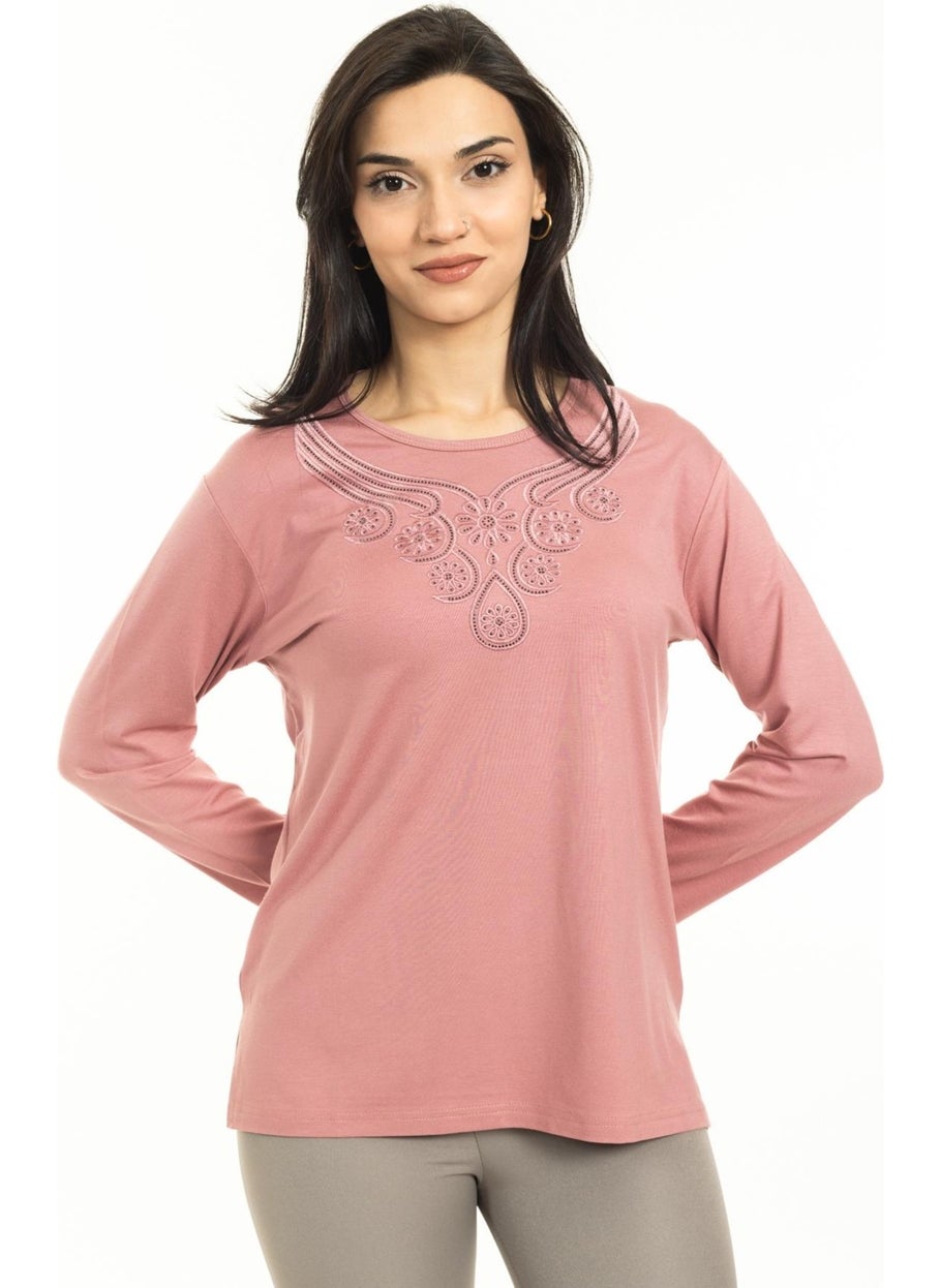 Women Middle Age and Above New Model Round Neck Lycra Mother Combed Cotton Blouse 30550