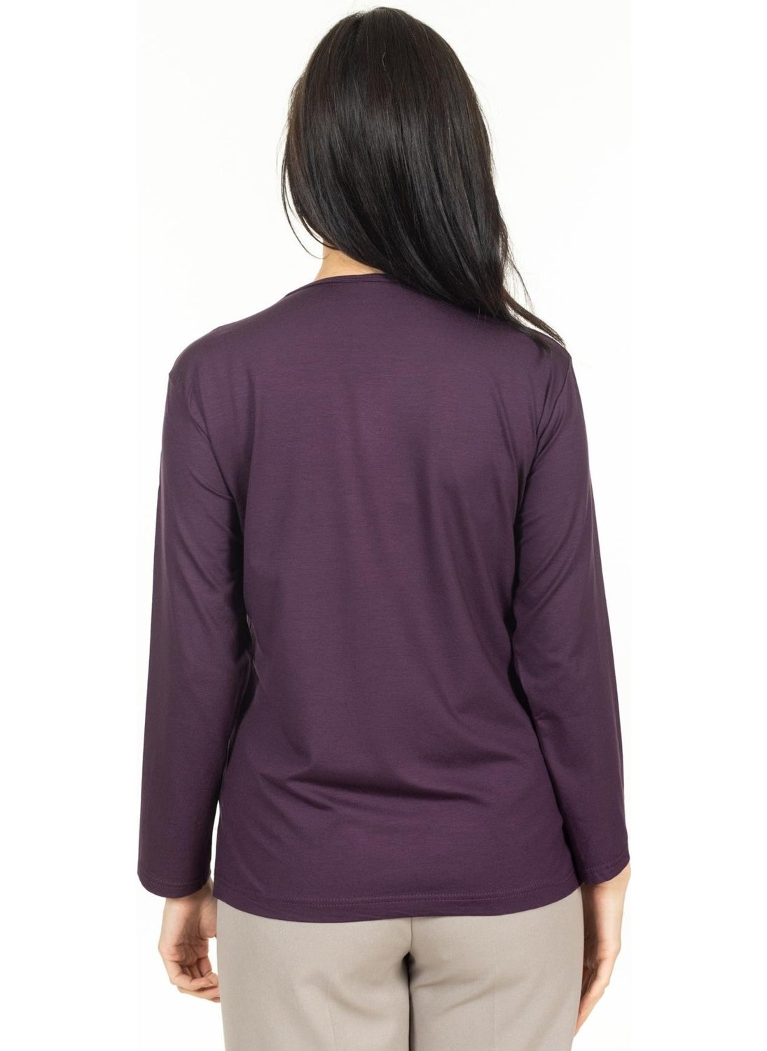 Women Middle Age and Above New Model V Neck Stone Embroidered Mother's Combed Cotton Blouse 30560