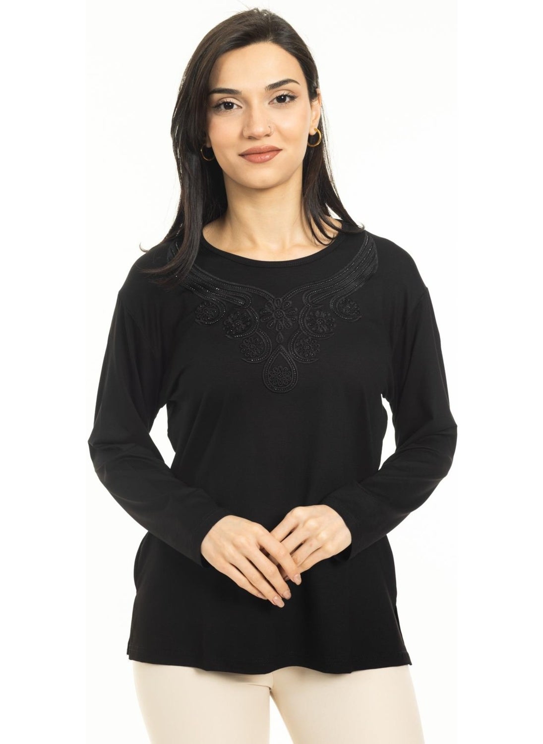 Women Middle Age and Above New Model Round Neck Lycra Mother Combed Cotton Blouse 30550