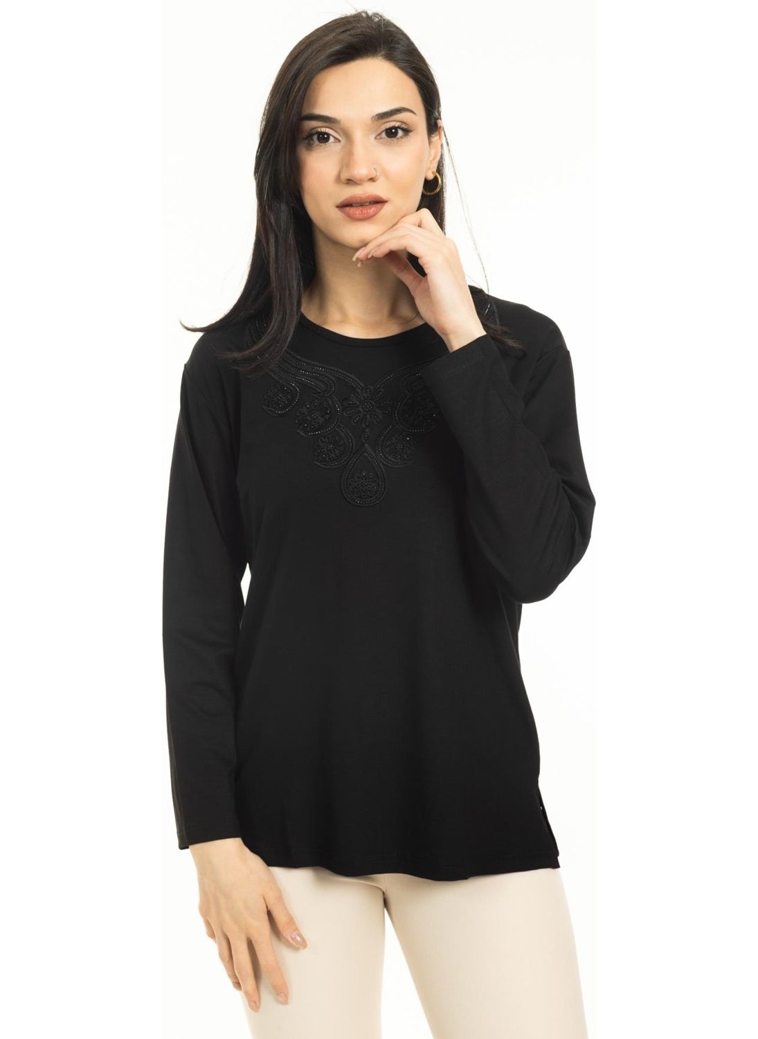 Women Middle Age and Above New Model Round Neck Lycra Mother Combed Cotton Blouse 30550