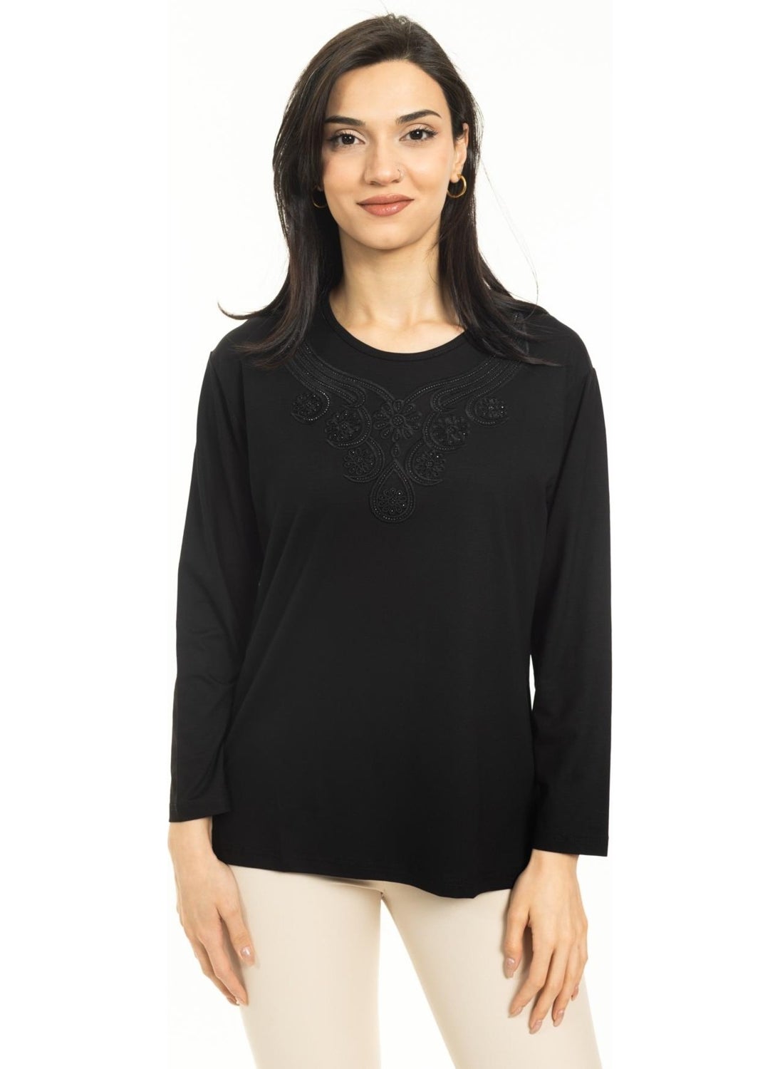 Women Middle Age and Above New Model Round Neck Lycra Mother Combed Cotton Blouse 30550