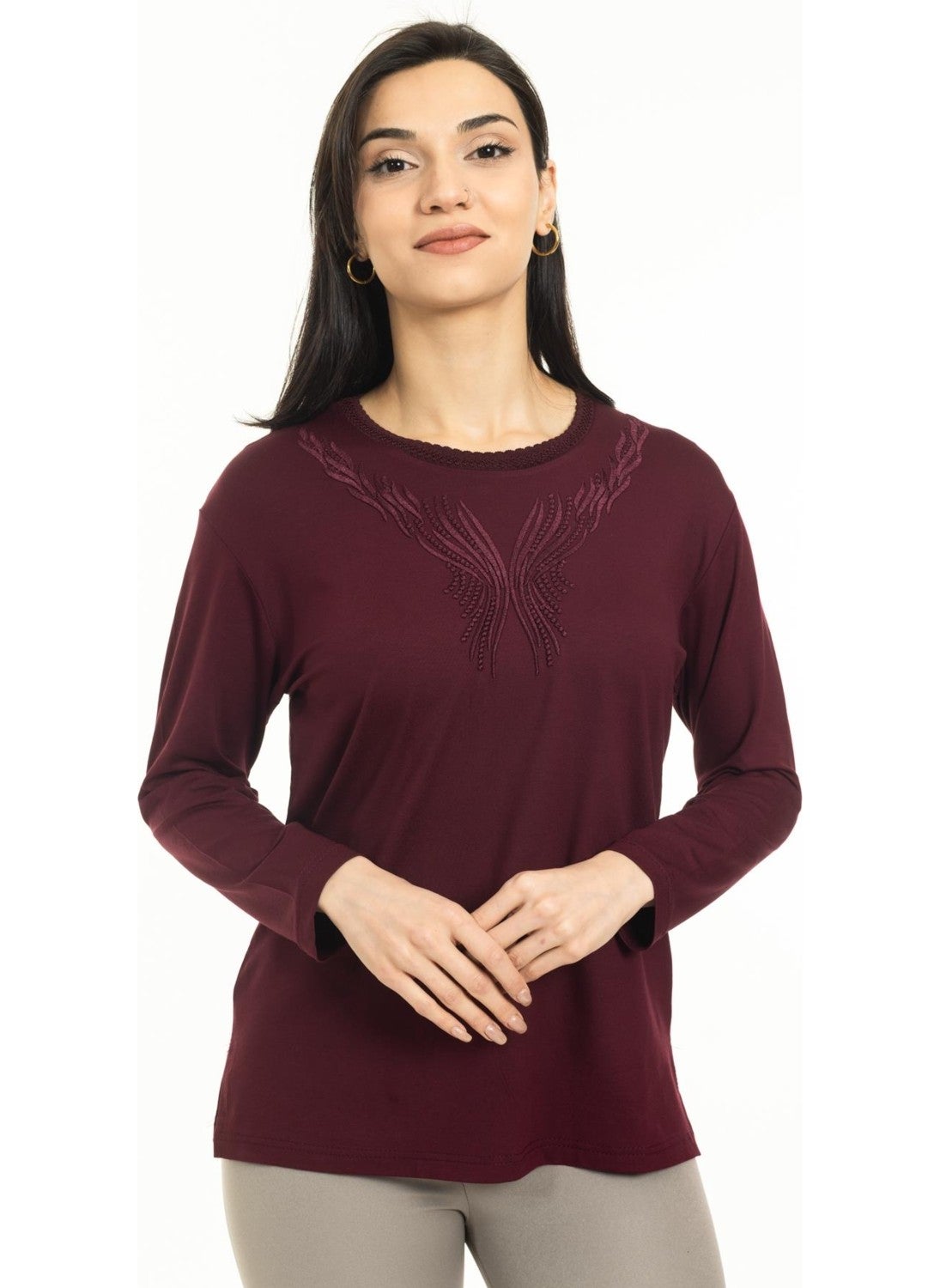 New Season Women Middle Age and Above New Pattern Knitwear Collar Lycra Mother Combed Cotton Blouse 30520