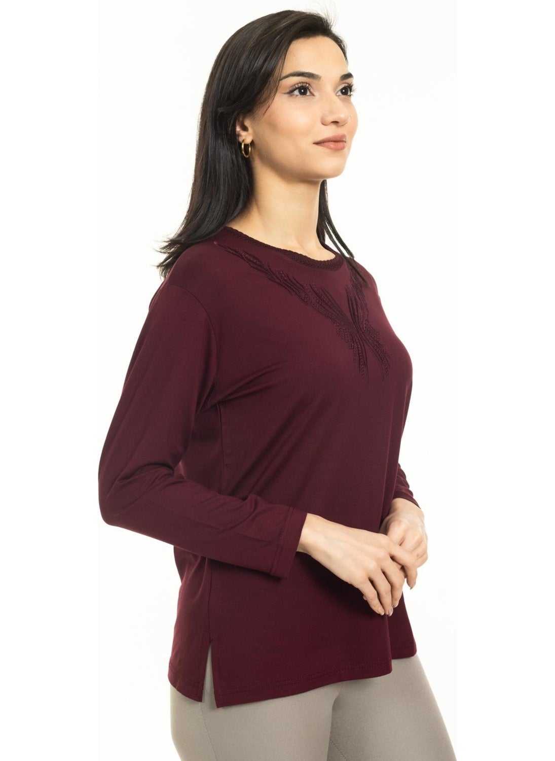 New Season Women Middle Age and Above New Pattern Knitwear Collar Lycra Mother Combed Cotton Blouse 30520