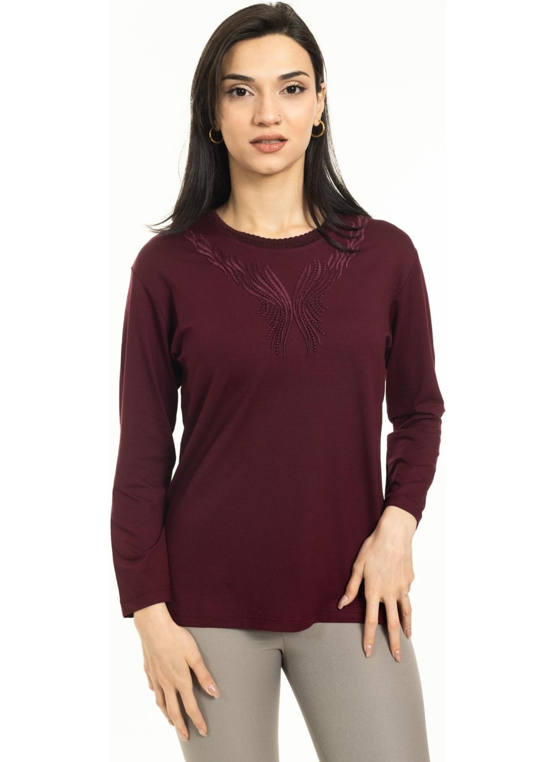 New Season Women Middle Age and Above New Pattern Knitwear Collar Lycra Mother Combed Cotton Blouse 30520