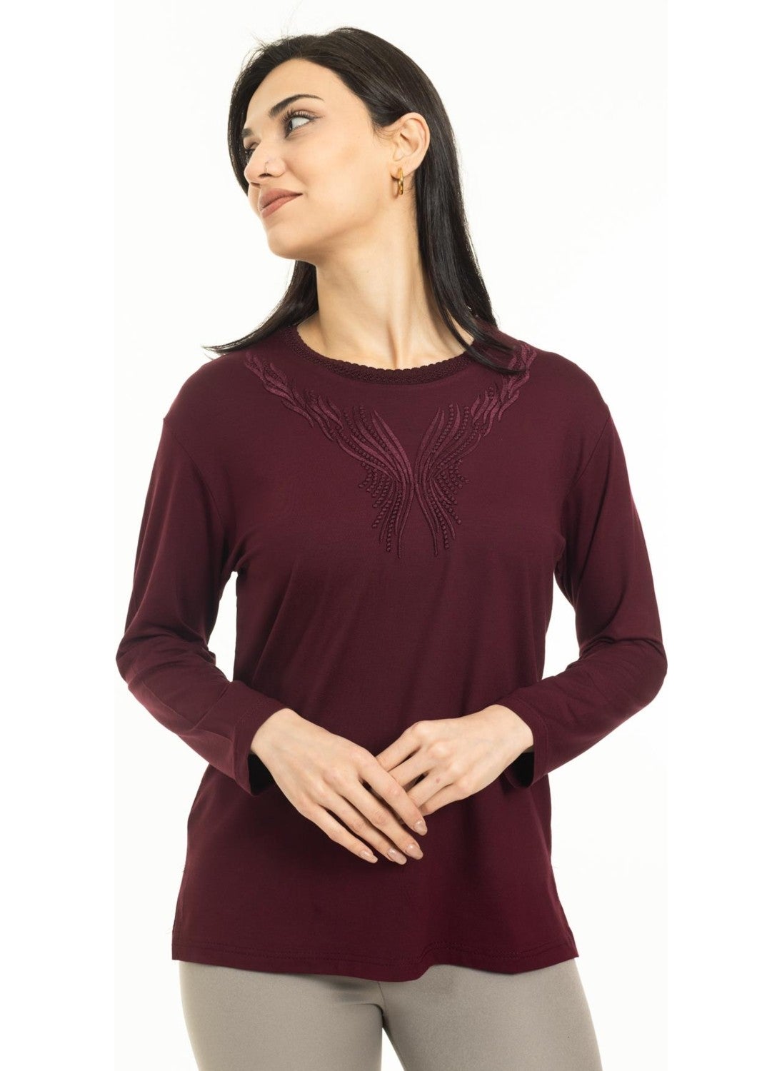New Season Women Middle Age and Above New Pattern Knitwear Collar Lycra Mother Combed Cotton Blouse 30520
