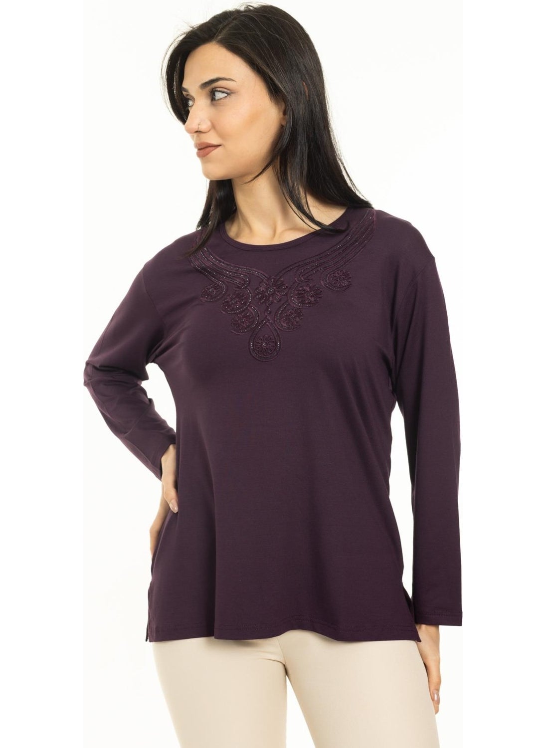 Women Middle Age and Above New Model Round Neck Lycra Mother Combed Cotton Blouse 30550