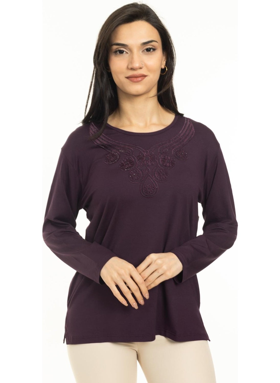 Women Middle Age and Above New Model Round Neck Lycra Mother Combed Cotton Blouse 30550