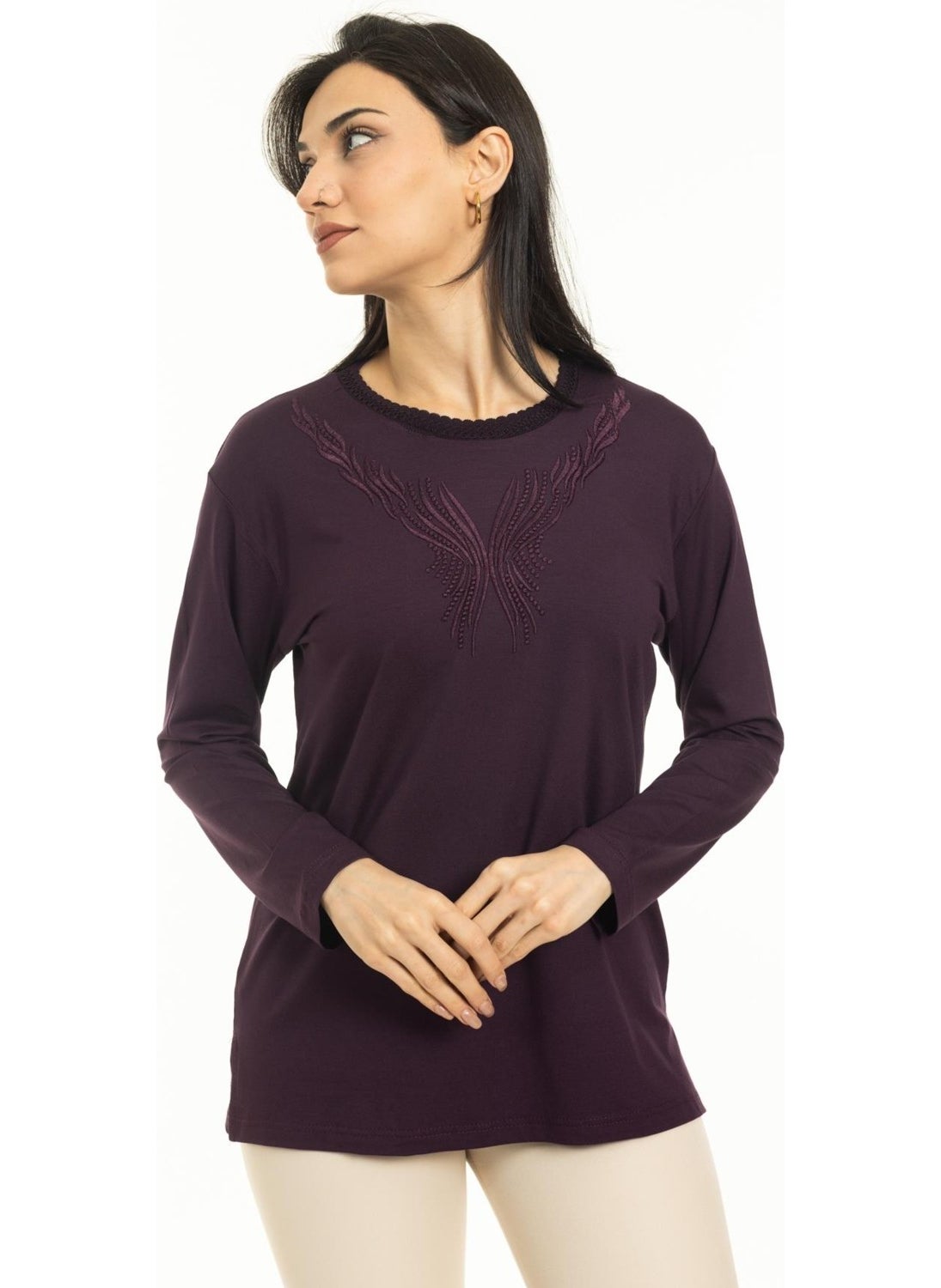 New Season Women Middle Age and Above New Pattern Knitwear Collar Lycra Mother Combed Cotton Blouse 30520