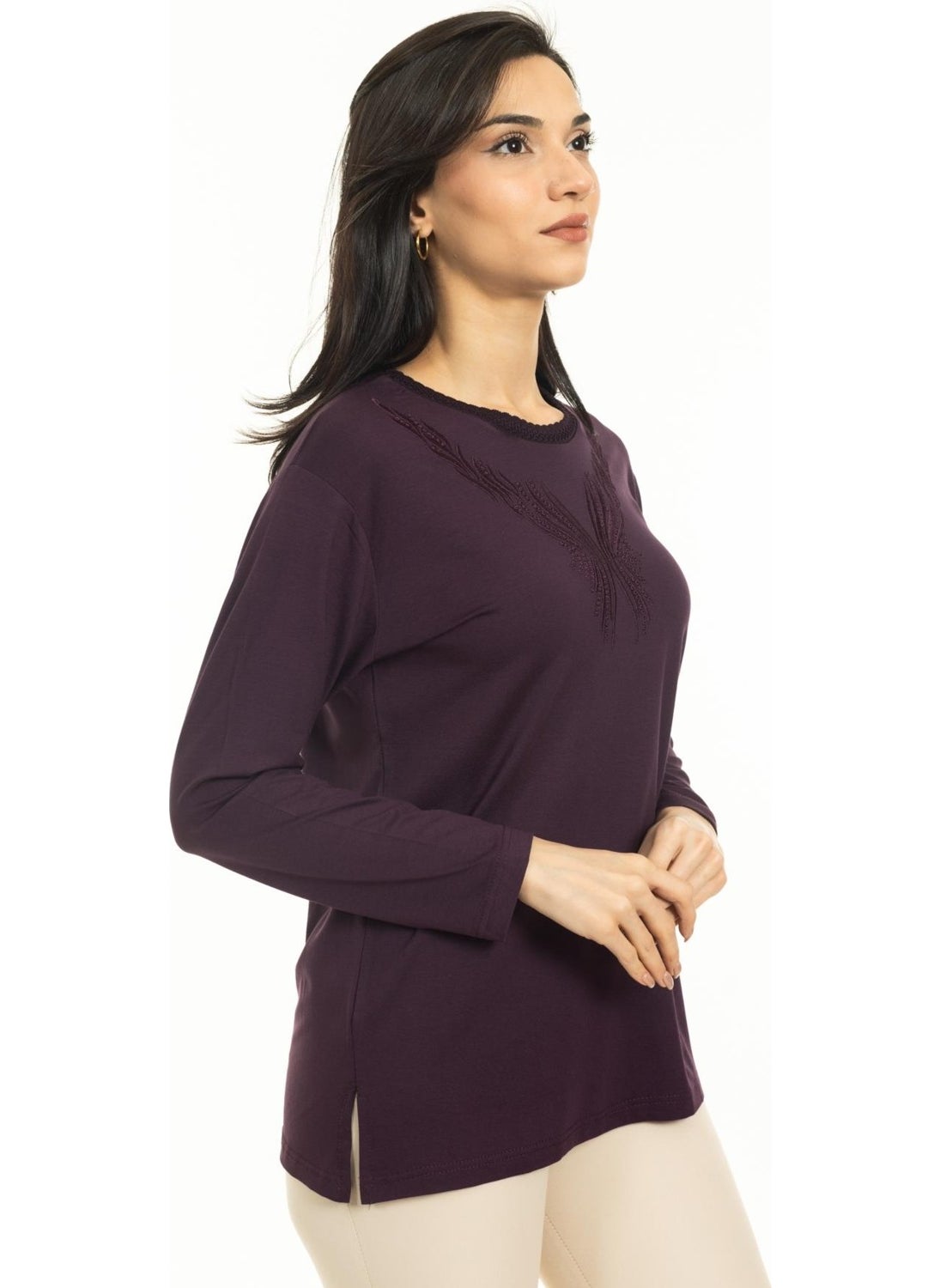 New Season Women Middle Age and Above New Pattern Knitwear Collar Lycra Mother Combed Cotton Blouse 30520
