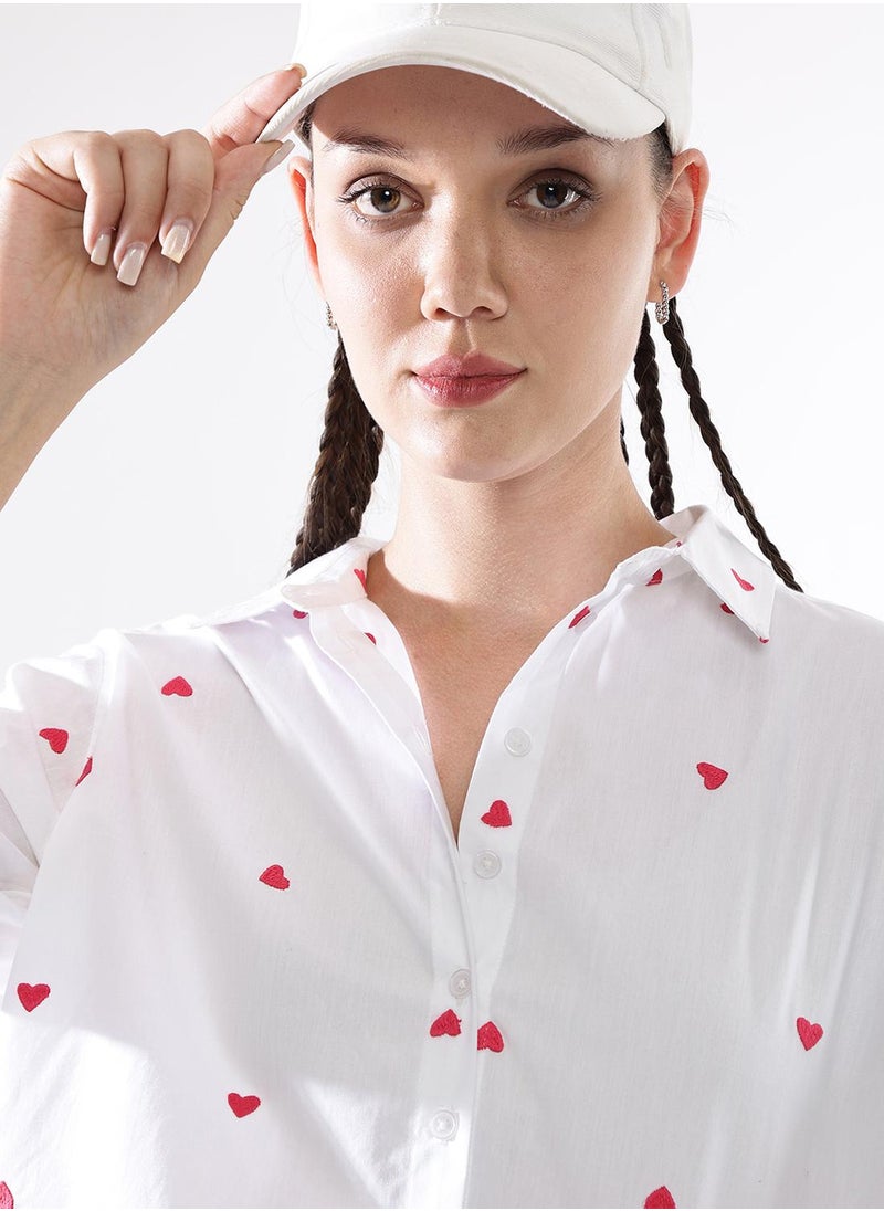 Women Comfort Heart Shape Oversized Embroidered Casual Shirt