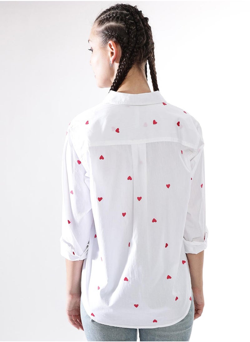 Women Comfort Heart Shape Oversized Embroidered Casual Shirt