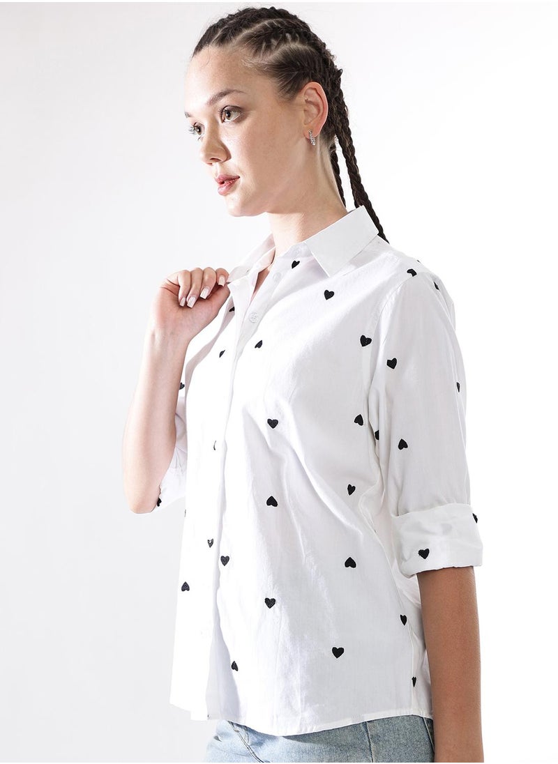 Women Comfort Heart Shape Oversized Embroidered Casual Shirt