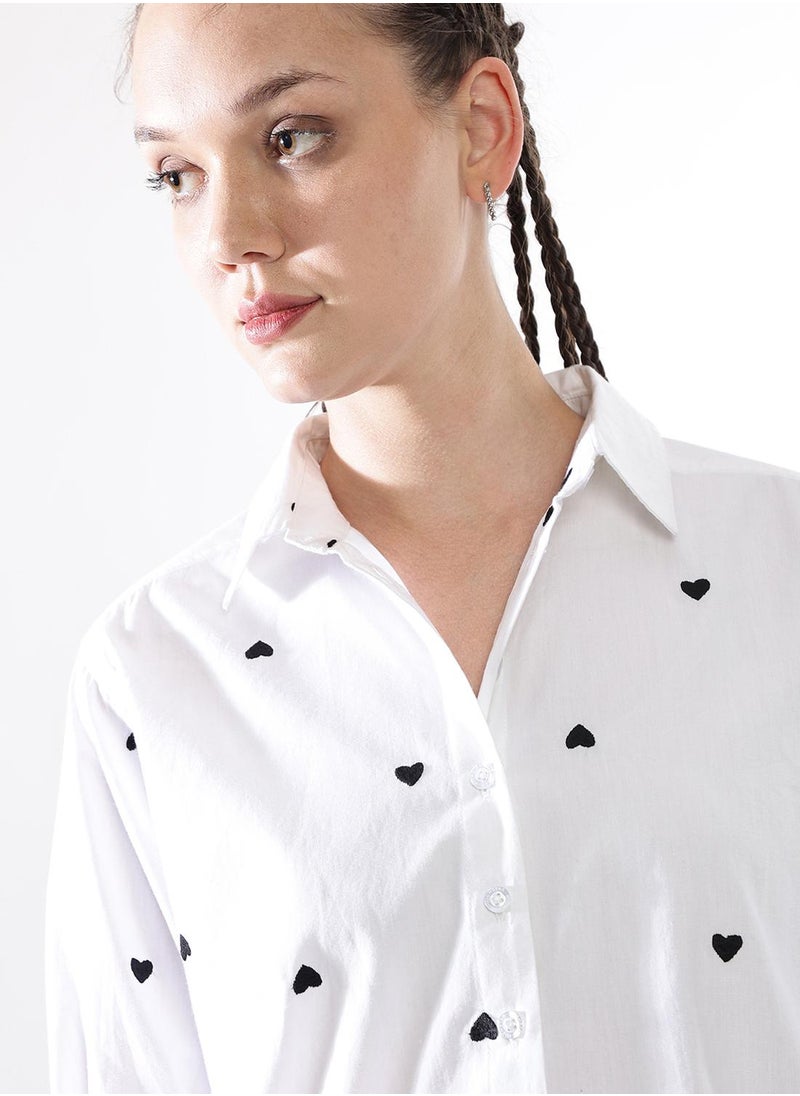 Women Comfort Heart Shape Oversized Embroidered Casual Shirt