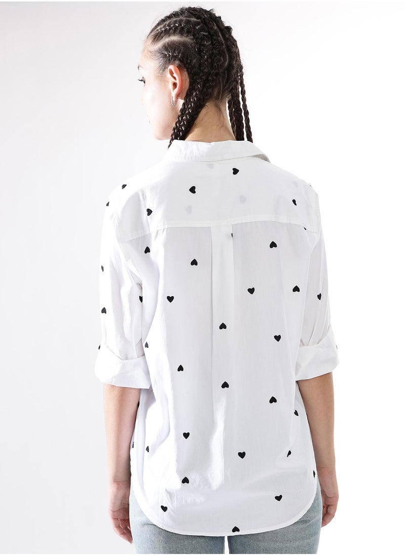 Women Comfort Heart Shape Oversized Embroidered Casual Shirt