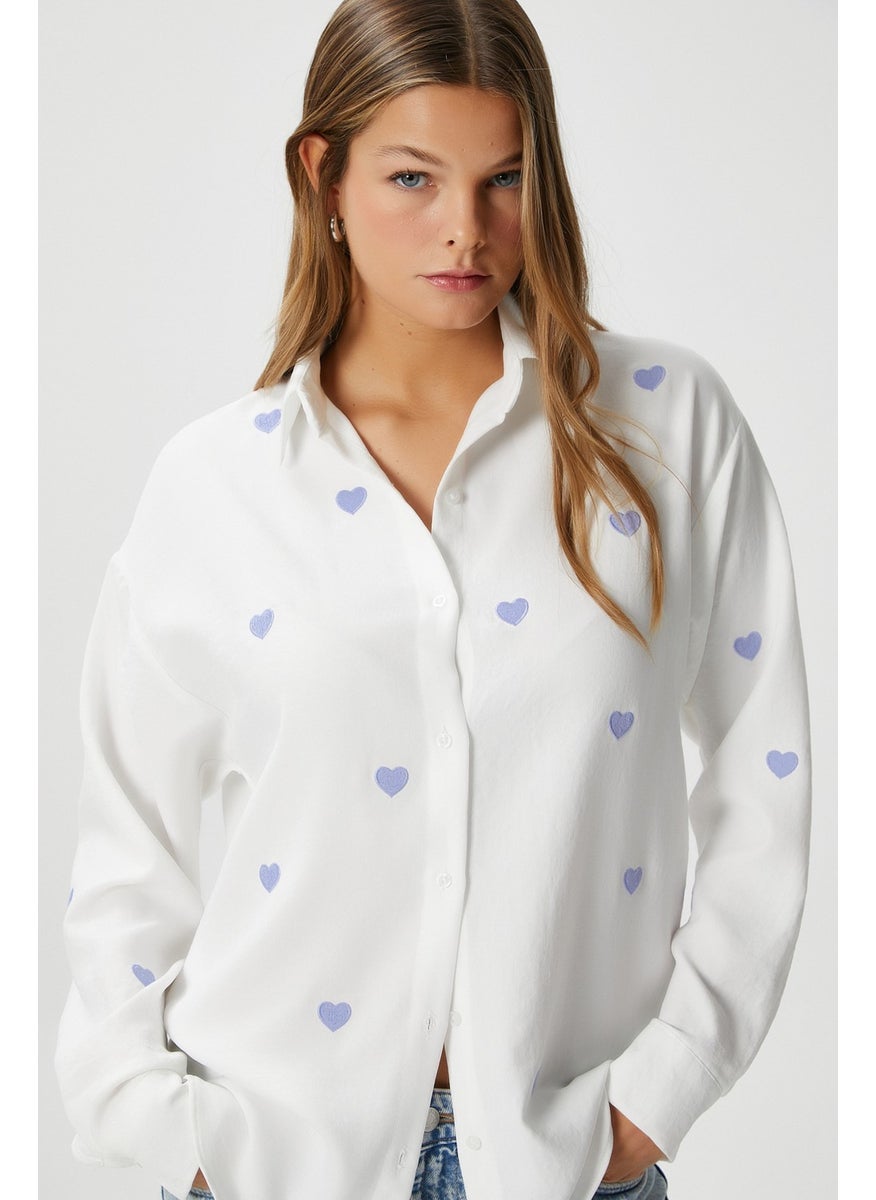 Women's Adela Blue Heart Embroidered Shirt