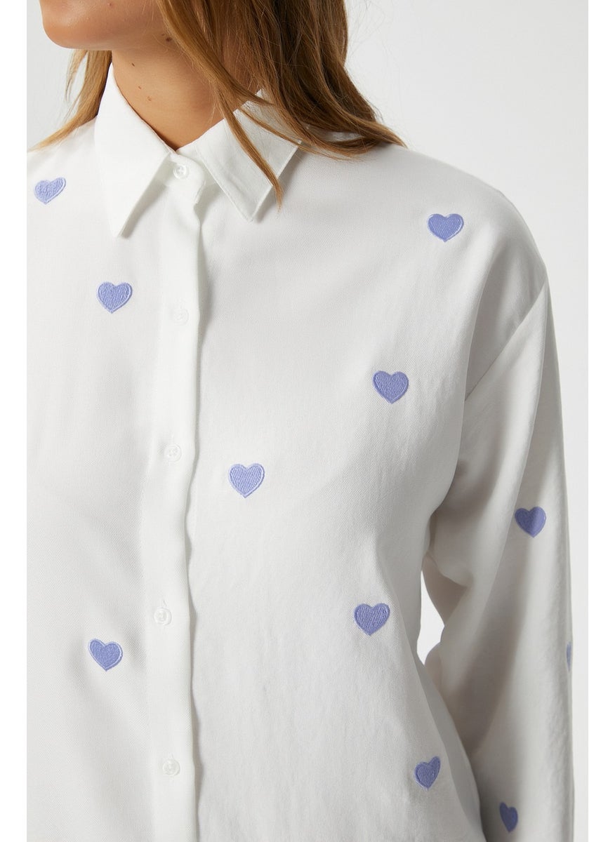 Women's Adela Blue Heart Embroidered Shirt