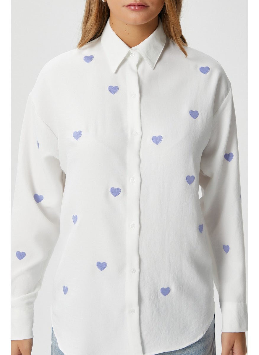 Women's Adela Blue Heart Embroidered Shirt