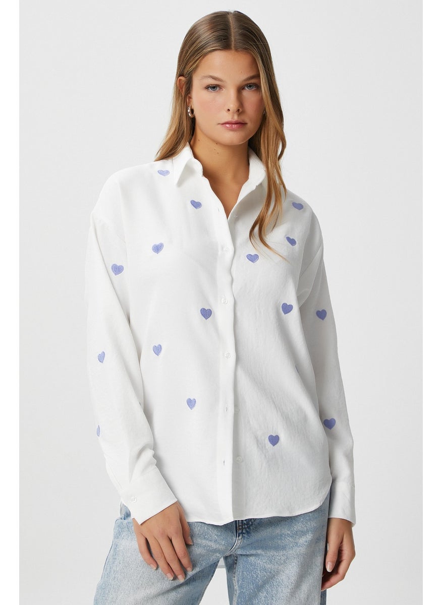 Women's Adela Blue Heart Embroidered Shirt