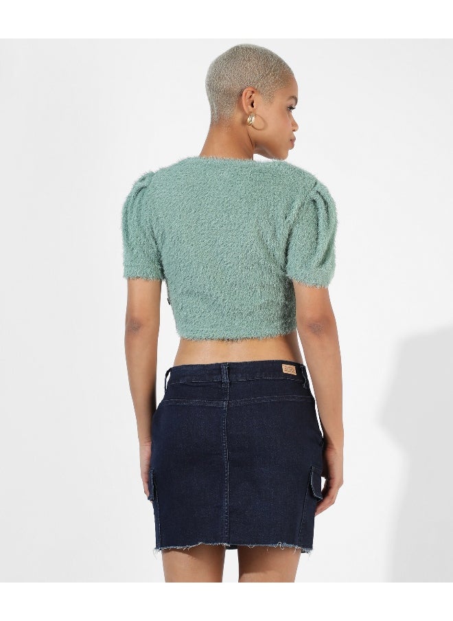 Women's Mint Green Teddy Crop Top